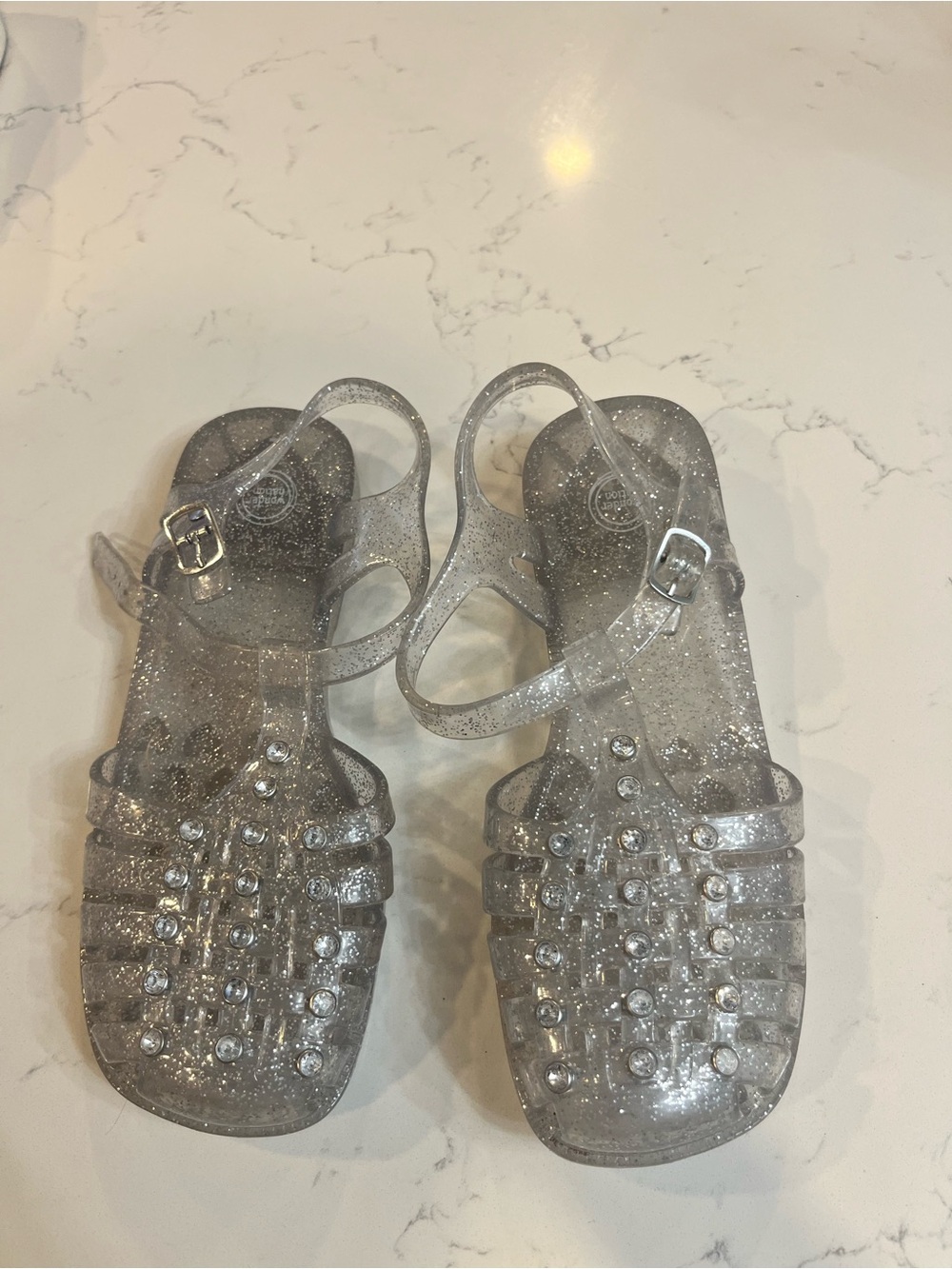 wonder nation Silver Glitter Jelly Sandals with Gem Accents